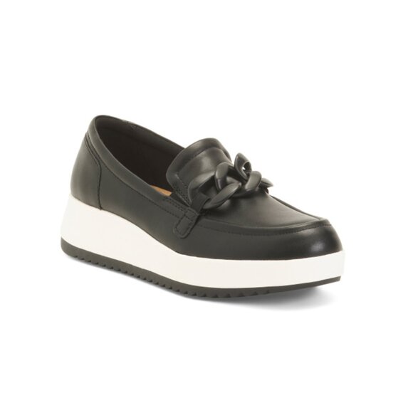 CLARKS Black/white Leather Zylah May Comfort Loafers - Picture 1 of 2